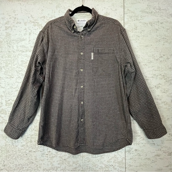 COLUMBIA Mens Y2K 90s Soft Flannel Button Up Shirt Brown Tan Large - Picture 1 of 14